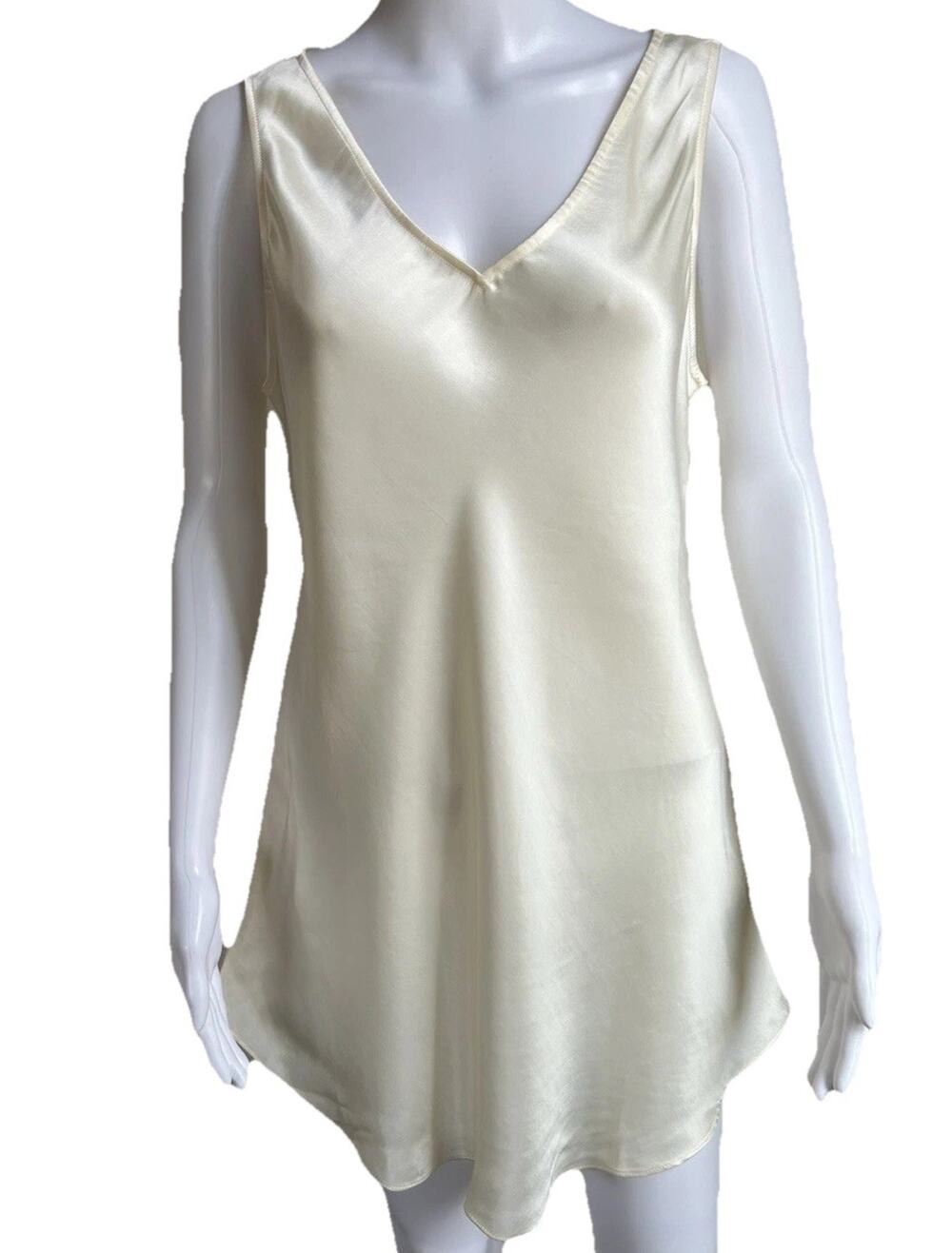 Soft Surroundings Illampu Tank M Ivory Long Satin Sleeveless V Neck Blouse NWT